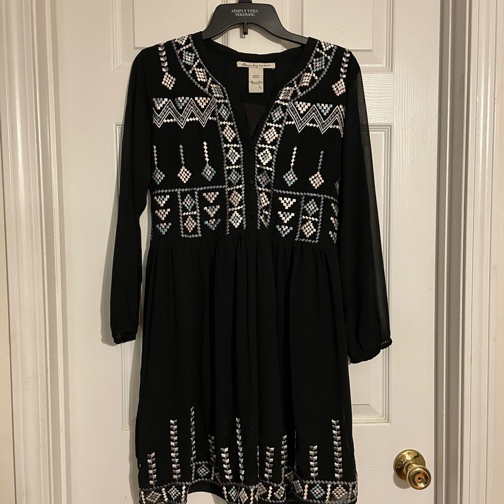 American Rag Black Embroidered Dress Short